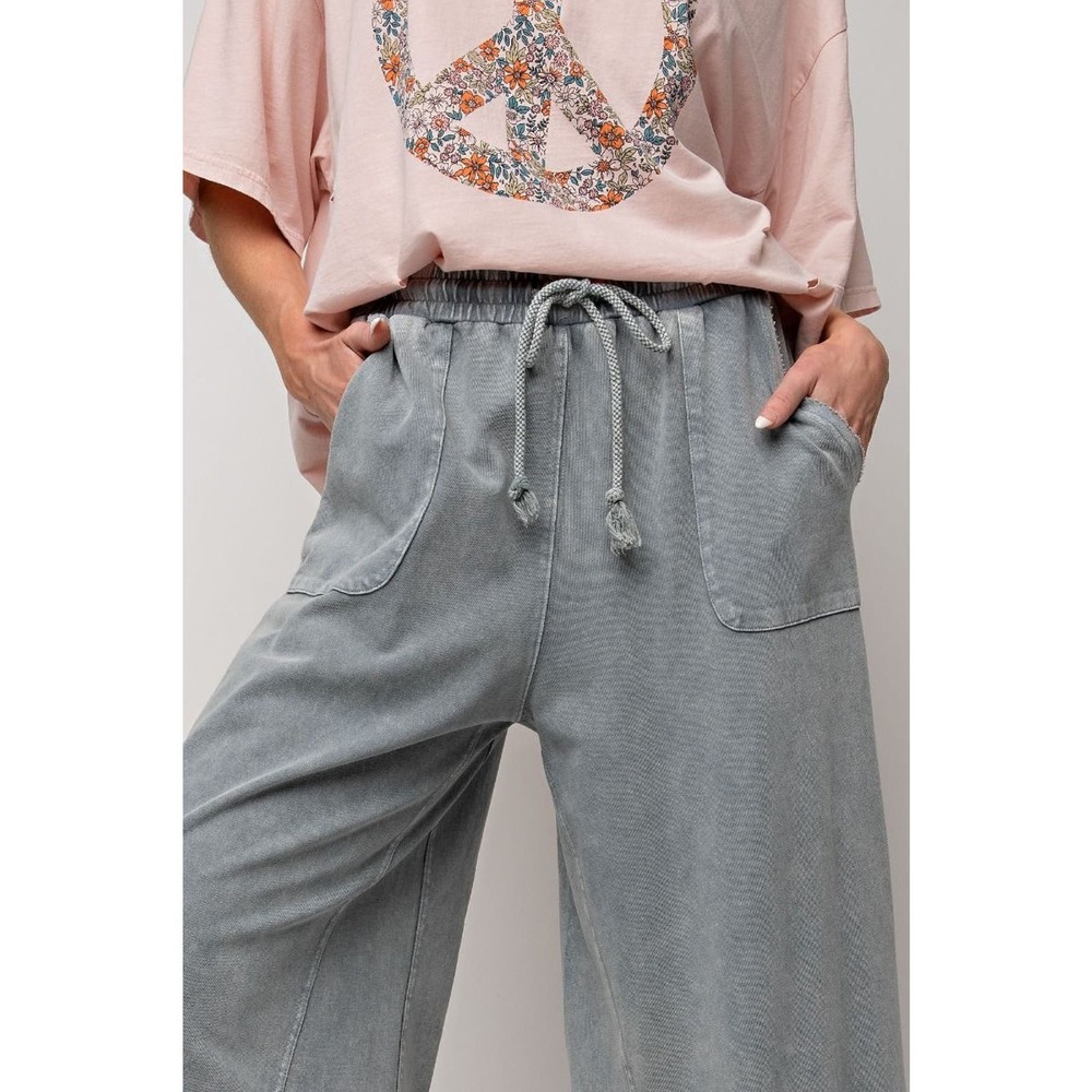 Washed Terry Knit - Wide Pants - Teal - Picture 4 of 8